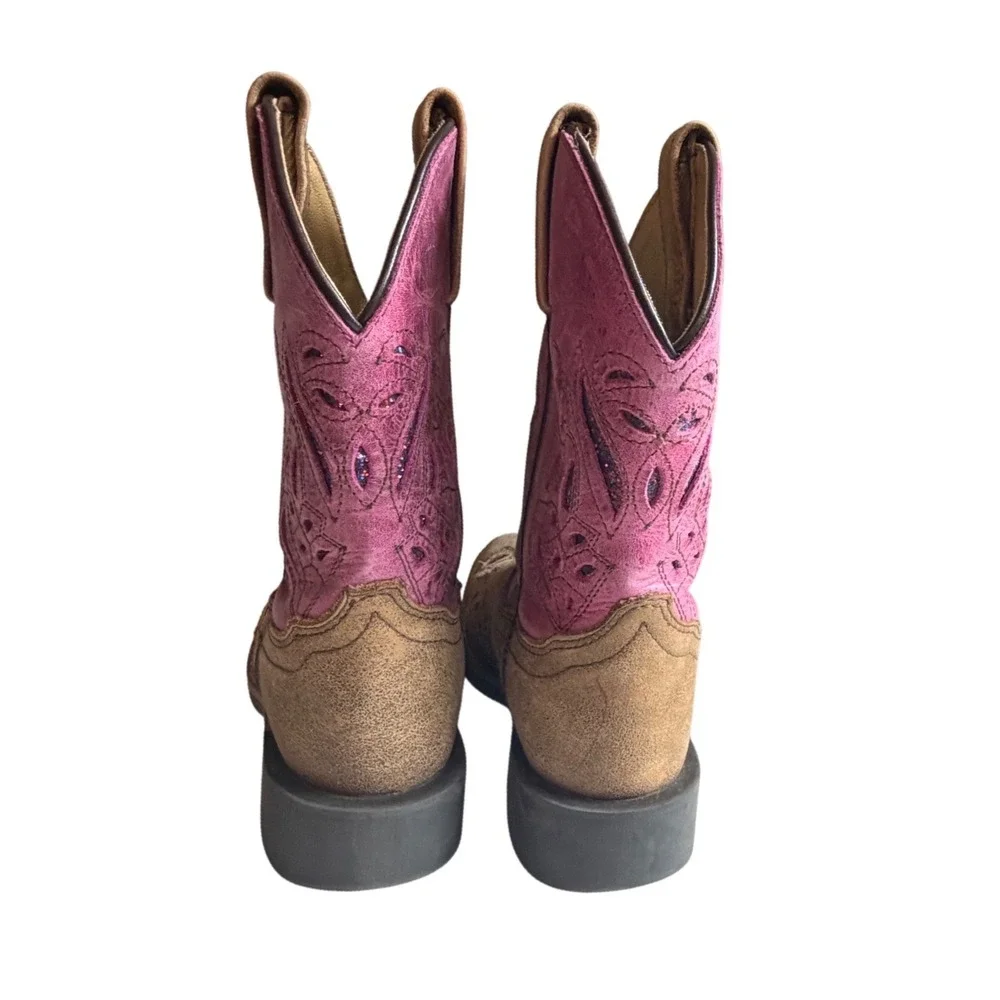 Shyanne Kids Brown Pink Glitter Cutout Western Cowboy Boots 12 D Style 43161